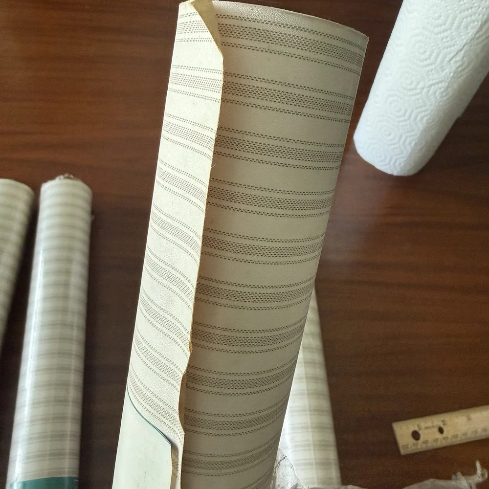 5 Rolls Vintage International Cream Taupe Ticking Stripe Wallpaper DH08598 NOS